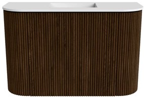 Mondiaz Joya 65cm toiletmeubel ronding links/rechts walnut met wastafel faye midden zonder kraangat talc