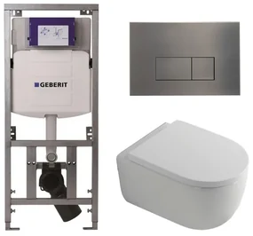 QeramiQ Dely Swirl Toiletset - 36.3x51.7cm - Geberit UP320 Burda inbouwreservoir - 35mm zitting - gunmetal bedieningsplaat - rechthoekige knoppen - wit glans 0701131/SW706199/SW1000767/SW1026256