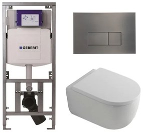 QeramiQ Dely Swirl Toiletset - 36.3x51.7cm - Geberit UP320 inbouwreservoir - met Burda frame - 35mm zitting - gunmetal bedieningsplaat - rechthoekige knoppen - wit glans 0701131/SW706199/SW1000767/SW1026256