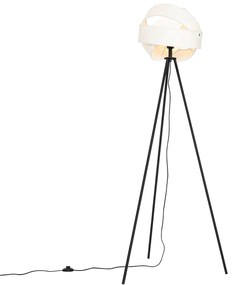 Moderne vloerlamp zwart met witte kap - Cloth