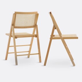 Set van 2 plooibare stoelen in beukenhout en riet, Rivia