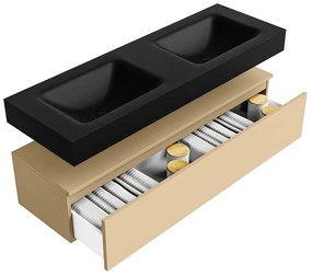 Zaro Alan badmeubel 140cm sand 1 lade met vrijhangende wastafel cloud dubbel zonder kraangat urban
