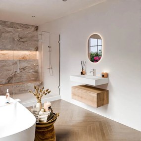 Zaro Alan badmeubel 80cm washed oak 1 lade met vrijhangende wastafel cloud midden 1 kraangat talc