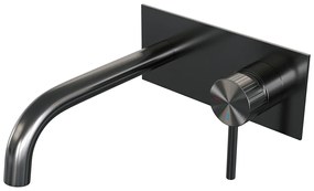 Brauer Stripe inbouw wastafelkraan ColdStart met gebogen uitloop en afdekplaat model A1 gunmetal geborsteld PVD