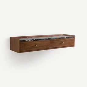 Wandconsole van notenhout en marmer Noham