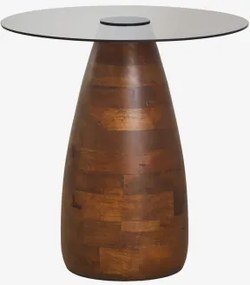 Ronde Bijzettafel Ø50 Cm Van Gehard Glas Mariana Donker Handvat Hout - Sklum