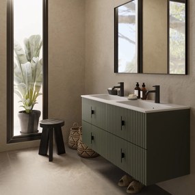 Muebles Avila badmeubel ribbelfront 120cm legergroen met dubbele wastafel met kraangaten