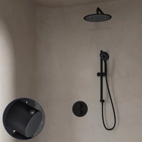 Saniclear Nero Curved inbouw regendouche rond met 20cm hoofddouche, muurarm, 3 standen handdouche en glijstang zwart mat