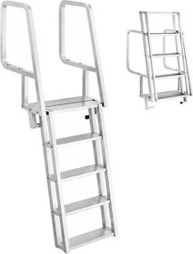 VEVOR opvouwbare aanlegsteigerladder, bootladder met 5 antislip treden, brede pedalen en leuning, draagvermogen 159 kg, aluminiumlegering zwembadladder, toegangsladder voor aanlegsteigers, zwembaden, meren, jachten, zilver