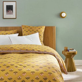 Dekbedovertrek in gewassen katoen, bloemenprint, VANDI OCRE