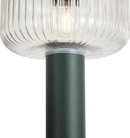 Modern buiten paaltje groen met ribbelglas incl. LED solar IP65 - Ribble Mushroom