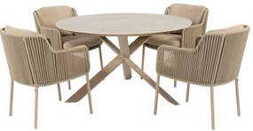 Prado Bernini dining tuinset 130xH75 cm rond 5 delig keramiek latte 4 Seasons Outdoor