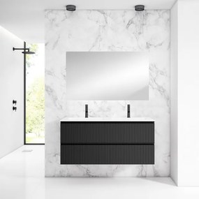 Saniclass Prime Blend Badkamermeubelset - 120x55x46cm - 2 rechthoekige keramische wasbakken wit - 2 kraangaten - 2 lades - rechthoekige spiegel - mat zwart SW928340/SW804533/SW724613