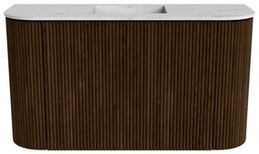 Mondiaz Joya DLux 75cm toiletmeubel ronding links/rechts walnut met wastafel faye midden zonder kraangat opalo