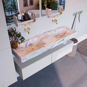 Mondiaz Alan DLux badmeubel 150cm cale 2 lades met wastafel glace dubbel zonder kraangat
