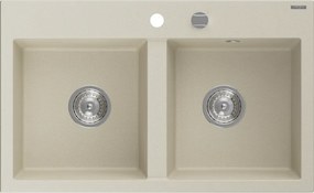Mexen Hektor granieten gootsteen 2-kamerig 800 x 480 mm, beige, chrom sifon - 6521802000-69