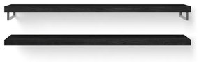Looox Wood collection Duo wandplanken 200x46cm - 2 stuks - Met handdoekhouders RVS geborsteld - massief eiken Black WBDUO200BLRVS
