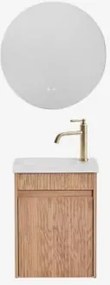 Narek Zwevend Houten Badkamermeubelset Met Geïntegreerde Wastafel Ash Brown & ↔︎ 40 Cm & Round Led And Antifog Ø50 Cm Riben & Gebronsd, - Sklum
