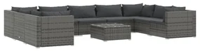 vidaXL 10-delige Loungeset met kussens poly rattan grijs