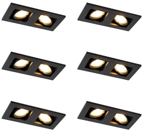 Set van 6 Inbouwspot zwart rechthoekig 2-lichts - Qure GU10 Binnenverlichting Lamp