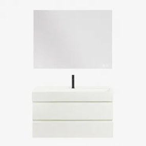 Badkamermeubelset Van Hout En Essenhoutfineer Met Geïntegreerde Wastafel Ona Wit & Rectangular Led And Antifog 120x90 Cm Sivren & Zwart - Sklum
