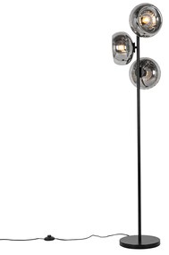 Art Deco vloerlamp zwart met smoke glas 3-lichts - Ayesha Art Deco E27 Binnenverlichting Lamp