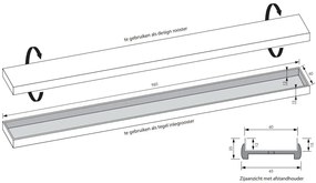 Brauer douchegoot 100x7cm met multifunctioneel rooster en muurflens geborsteld koper PVD