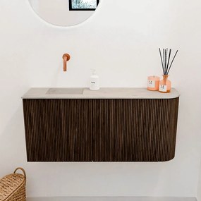 Mondiaz Joya DLux 90cm toiletmeubel ronding rechts walnut met wastafel faye links zonder kraangat opalo