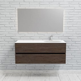 Zaro Sevilla Solid Surface badmeubel 120cm donker eiken 1 kraangat spoelbak rechts met 2 lades