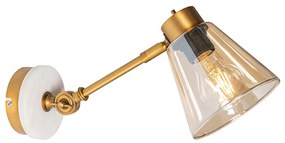 Art Deco wandlamp brons met marmer en amber glas - Nina