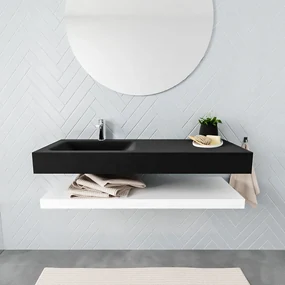 Zaro ALAN vrijhangende wastafel 120cm met wasbak Enkel links en solid suface planchet in kleur Wit mat  0 lade(s)
