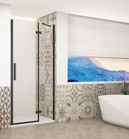 Gelco Trinity douchedeur 90cm rechts met helder glas zwart mat