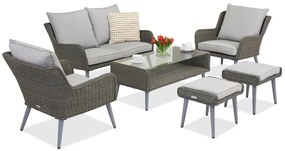 Garden Point tuinmeubelen Bilbao Coffee 4 + 2 poefs grijs