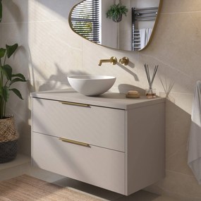 Saqu Lima badmeubel incl. mat witte waskom 100x51x77cm mat greige – messing greep