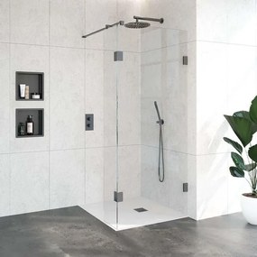 BRAUER Void inloopdouche helder glas 90x200 met 30 zijwand incl. glascoating PVD gunmetal geborsteld GS-VOI2H9030200GM