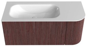 Mondiaz Kurve 105cm badmeubel ronding rechts ruby met 1 lade en deur en wastafel big small links zonder kraangat