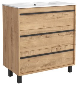 Muebles Resh badkamermeubel eiken 60cm met witte wastafel zonder kraangat