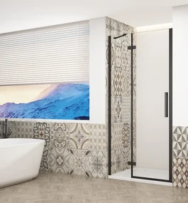 Gelco Trinity douchedeur 100cm links met helder glas zwart mat