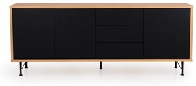 Tenzo Flow Groot Dressoir Mat Zwart Eiken - 206x44x79cm.