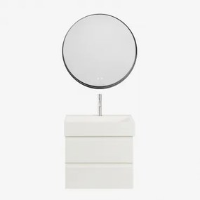 Ona Zwevend Badkamermeubelset Van Hout En Essenfineer Met Geïntegreerde Wastafel Wit & Round Led And Antifog Zwart Ø80 Cm - Sklum