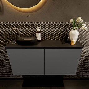 Mondiaz Fowy toiletmeubel 100cm dark grey met zwarte waskom links en kraangat