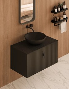 Muebles Costa badmeubel ribbelfront 80cm zwart mat met zwart toppaneel zonder waskom