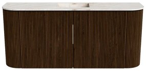 Mondiaz Joya DLux 95cm toiletmeubel ronding links/rechts walnut met wastafel faye midden 1 kraangat frappe