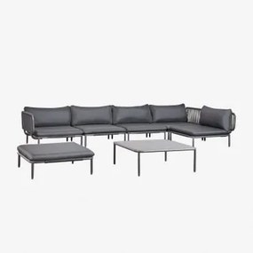 5-delige Modulaire Tuinhoekbank, Poef En Roubly Salontafel Grijs – Grafiet - Sklum