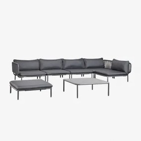 Tuinset Met 5-delige Modulaire Hoekbank, Salontafel En Poef Van Roubly Staal Grijs – Grafiet - Sklum