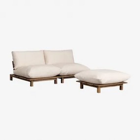 2-delige Modulaire Relaxfauteuil Met Voetenbank In Acaciahout Brina Beige – Crème - Sklum