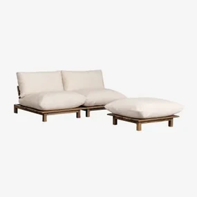 2-delige Modulaire Relaxfauteuil Met Voetenbank In Acaciahout Brina Beige – Crème - Sklum