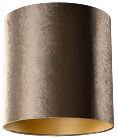 Velours lampenkap bruin met gouden binnenkant 40/40/40 Klassiek / Antiek cilinder / rond