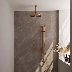 Brauer Copper Edition complete inbouw regendouche met staafhanddouche, plafondarm, glijstang en hoofddouche 30cm set 18 koper geborsteld PVD