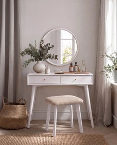 Mazzoni MILO Beige (stof Storm 06)/wit beuken onderstel - VIERKANTE GESTOFFEERDE KRUK VOOR KEUKEN/WOONKAMER